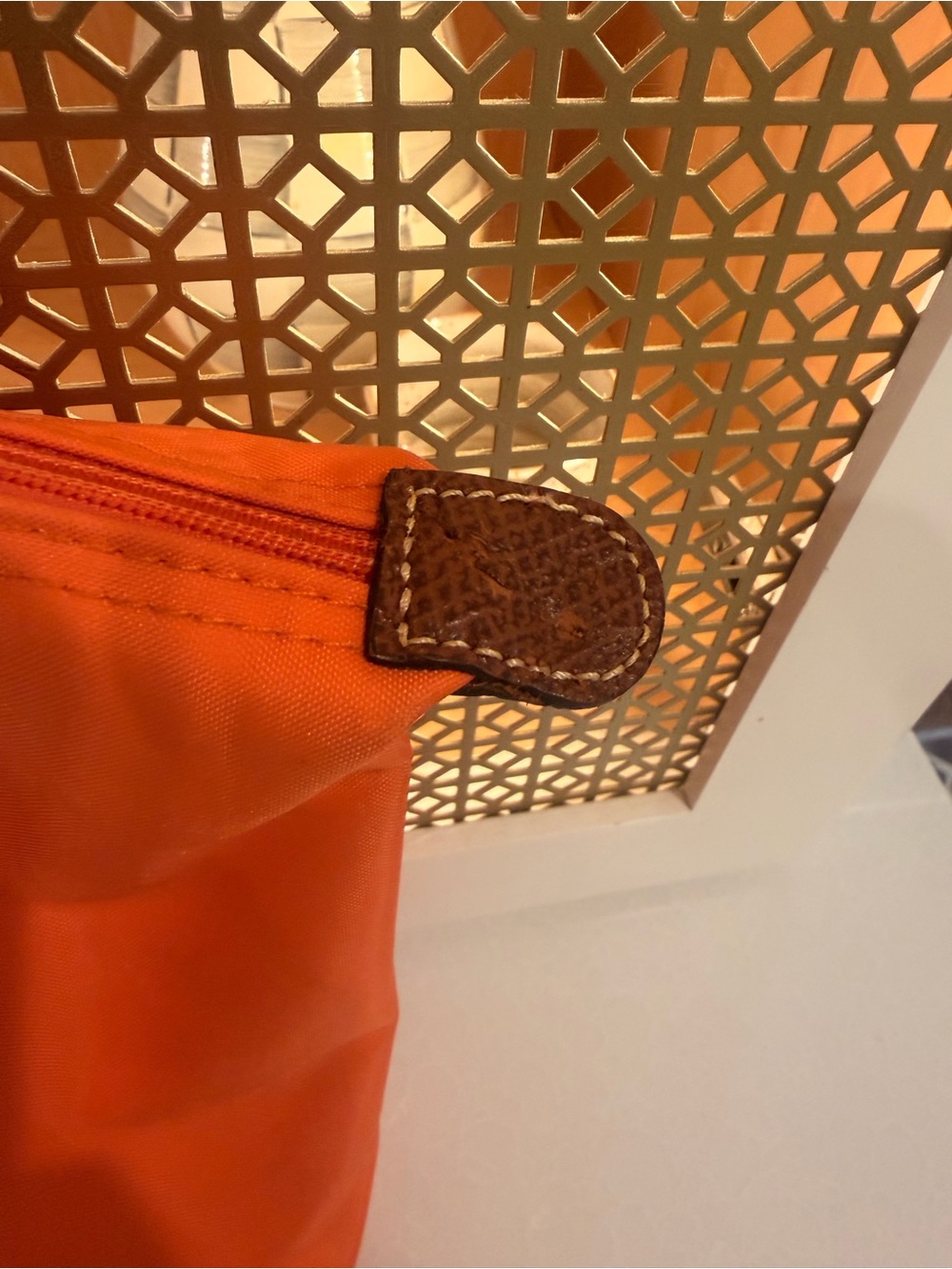Longchamp Orange Tote Bag with Brown Trim - Classic Women's Shoulder Bag - Picture 3 of 13